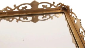 Tavă dreptunghiulară din alamă, auriu, cu fund din oglindă, bordură decupată în stil baroc și picioare sculptate, 10 x 64 x 42 cm, „Séraphine”