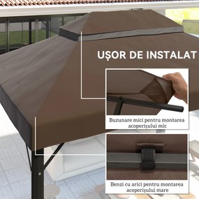 Outsunny Acoperiș de Schimb pentru Foișor 4x3 m cu 2 Niveluri pentru Grădină, Acoperire Rezistentă la Apă din Material Oxford 370g/㎡ Anti-UV 30+ cu Orificii de Drenaj, Cafeniu | Aosom Romania