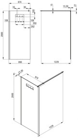 Paravan dus, walk-in, sticla securizata, 90x200 cm, cadru metalic negru, Deante Mokko 900x2000 mm, Negru