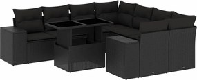 vidaXL Set mobilier de grădină cu perne, 9 piese, negru, poliratan