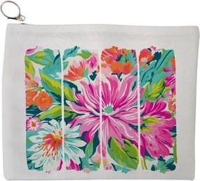 Portfard Cosmetice tip Plic, model Tropical Bloom Stripe, 23x18 cm, Alb, BEKZ®