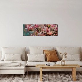 Tablou - Pictură în ulei, Sakura în floare (cu ceas) (90x30 cm)
