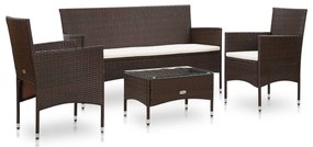 vidaXL Set mobilier de grădină cu perne, 4 piese, maro, poliratan