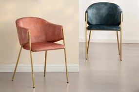 Set de 2 scaune aspect retro, Metal Auriu, Catifea Rose, NOBLESSE A-47583 VC
