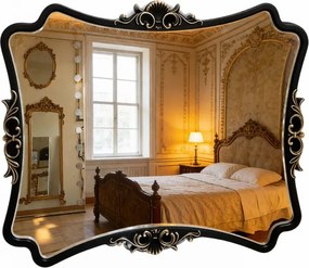 Oglindă decorativă de perete, ramă negru-auriu antichizată, 60x80 cm