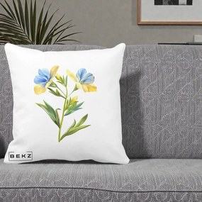Perna Decorativa Botanica Frezie Galbena si Albastra, 40x40 cm, Alba Mata, Husa Detasabila, Perna Inclusa, BEKZ®