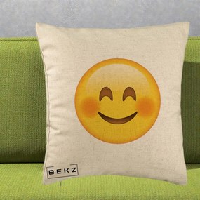 Perna Decorativa Emoji Fericit Roscat, 40x40 cm, Bej, Husa Detasabila, Perna Inclusa, BEKZ®