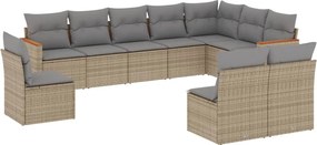 vidaXL Set canapele de grădină, 10 piese, cu perne, bej, poliratan
