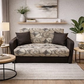 Canapea SAMY extensibila, 2 locuri, cu lada de depozitare, stofa crem cu maro, cadru metalic, 152x100x92 Maro + Crem, Stofa