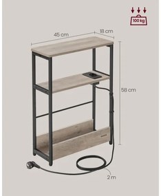 Masă laterală ROD, maro/negru, cu priză încorporată și porturi USB