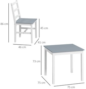 HOMCOM Grup de mese pentru 2 persoane, 2 scaune, 1 masă, Lemn de pin, Alb + Gri | Aosom Romania