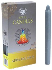 Set 10 lumanari argintii Green Tree pentru ritualuri menite echilibrului interior ceara naturala, 13.5x1.5 cm