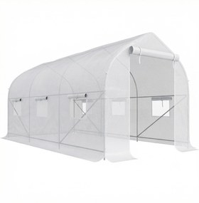 Outsunny Seră de Grădină a Tunnel 4x2x2 m cu Uși Rulabile și 6 Ferestre, Seră pentru Grădină cu Acoperiș înclinat, Structură din Metal și Acoperire PE, pentru Grădinărit Legume Flori Fructe, Alb | Aosom Romania