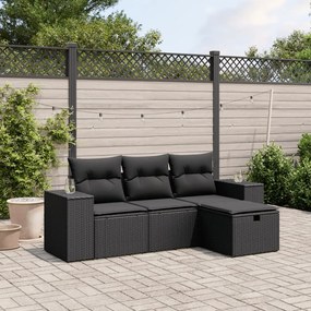 vidaXL Set mobilier de grădină cu perne, 4 piese, negru, poliratan