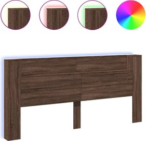vidaXL Tăblie de pat cu dulap și LED, stejar maro, 220x16,5x103,5 cm