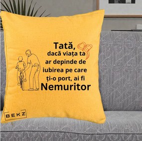 Cadou pentru Tata - Perna Personalizata Tata Nemuritor Bicicleta, 40x40 cm, Galben, Husa Detasabila, Perna Inclusa, BEKZ®