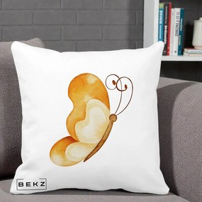 Perna Decorativa Fluture Acuarela Auriu, 40x40 cm, Alba Mata, Husa Detasabila, Perna Inclusa, BEKZ®