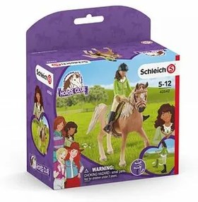 Figurină Schleich 42542 Sarah cu articulațiimobile și cal Mystery