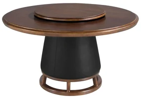 Masa rotunda din lemn si piele sintetica Dark Walnut 150cm