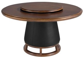 Masa rotunda din lemn si piele sintetica Dark Walnut 150cm