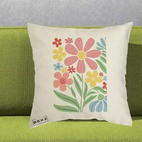Perna Decorativa Flori Grafice Roz Pastel, 40x40 cm, Ecru, Husa Detasabila, Perna Inclusa, BEKZ®