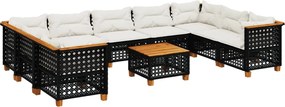 vidaXL Set canapele de grădină cu perne, 10 piese, negru, poliratan