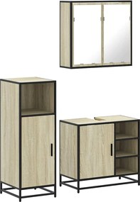 vidaXL Set mobilier de baie, 3 piese, stejar sonoma, lemn prelucrat