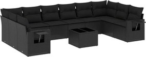 vidaXL Set canapele de grădină cu perne, 11 piese, negru, poliratan
