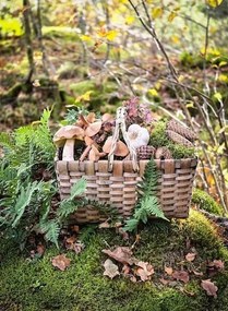 Coș de picnic din lemn gri împletit manual, cu mânere, 22 × 28 × 18 cm, „Kerstin"