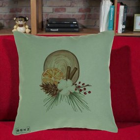 Perna Decorativa Aranjament de Craciun Nordic, 40x40 cm, Verde, Husa Detasabila, Perna Inclusa, BEKZ®