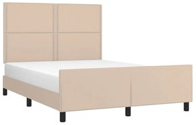 Cadru de pat cu tablie, cappuccino, 140x200 cm, piele ecologica Cappuccino, 140 x 200 cm, Culoare unica si cuie de tapiterie