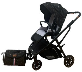 Carucior 2 in 1 pentru copii Usor si Compact - Pliabil, Sistem de absorbtie a socurilor, Scaun Reversibil - Negru cu stelute- CPC-58-stelute