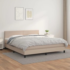 3141016 vidaXL Pat box spring cu saltea, cappuccino, 160x200cm piele ecologică