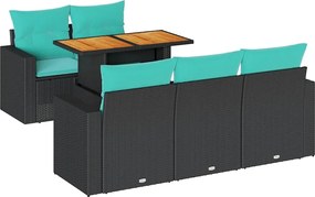 vidaXL Set mobilier de grădină cu perne, 6 piese, negru, poliratan
