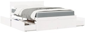 vidaXL Pat cu sertare saltea, alb, 120x190 cm, lemn masiv pin