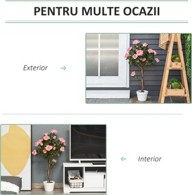 Outsunny Plantă Artificială de Trandafiri cu 21 de Flori, Ghiveci Umplut cu Ciment și Mușchi, Ø18x90 cm, Roz | Aosom Romania