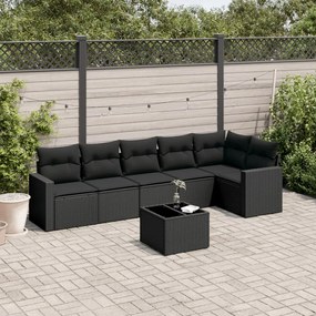 3218985 vidaXL Set canapele de grădină cu perne, 7 piese, negru, poliratan