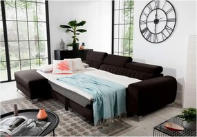 Colțar maro închis extensibil/cu spațiu de depozitare cu tapițerie din catifea (cu colț pe partea stângă/cu șezlong) Grayson – ELTAP