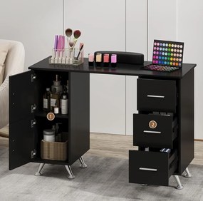 MANIA3 - Masuta manichiura, 108 cm, masa cosmetica cu pernita - Alb / Negru / Roz - Auriu