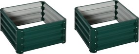 Outsunny Set de 2 jardiniere înălțate, pătrat pentru grădină pentru legume, flori, oțel galvanizat 60 x 60 x 30,5 cm, verde | Aosom Romania