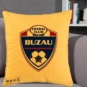 Perna Personalizata FC Buzau Fotbal, 40x40 cm, Galben, Husa Detasabila, Perna Inclusa, BEKZ®
