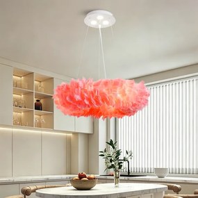 BRILAGI - Lustră LED pe cablu FEATHER 3xE27/40W/230V + 3xLED/3W diam. 50 cm roz