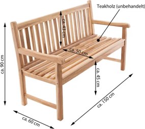 Bancă de grădină din lemn masiv DIVERO 3 locuri 150 cm