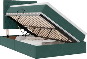 vidaXL Pat cu saltea și LED cu led Verde închis 120 x 200 cm Catifea