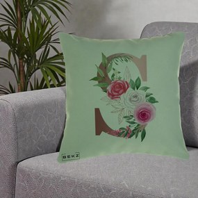 Cadou Personalizat - Perna Personalizata Monograma Rose Gold Litera S, 40x40 cm, Verde, Husa Detasabila, Perna Inclusa, BEKZ®