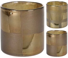 Suport lumanare din sticla, 10x11cm, culoare auriu