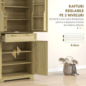 HOMCOM Dulap Bucătărie 76×40×183 cm cu 2 Uși și Sertar, Rafturi Condimente, Stejar | Aosom Romania