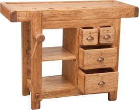 Banc de tamplar, L116 63 H90 cm, 4 sertare, natur, lemn masiv