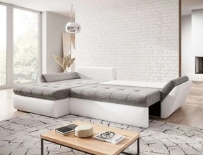 Colțar extensibil dumonde cu ladă de depozitare si sezut confortabil din spuma high-density, Loana Magma White II 275x185 cm