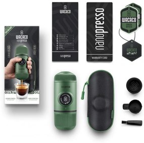 Espressor portabil Wacaco Nanopresso Moss Green, 18bar, 80 ml, Cafea macinata, Fara incarcare sau baterii, Husa, Verde